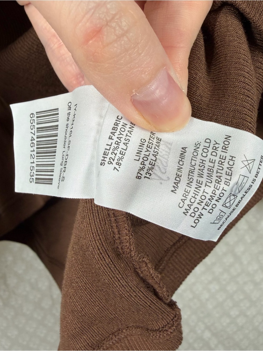 Klassy Network Brown Micro Rib Off The Shoulder Long Sleeve Top - Picture 6 of 7